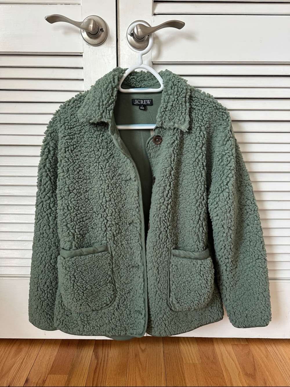 J. Crew Sage Green Sherpa Button-Front Jacket
